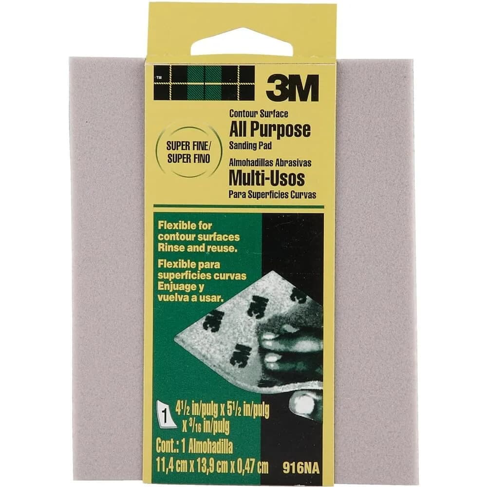 3M Contour Surface Sanding Sponge 4.5-in x 5.5-in x 0.2-in | Flexible, Clog-Resistant for Contoured Surfaces — Extra Fine