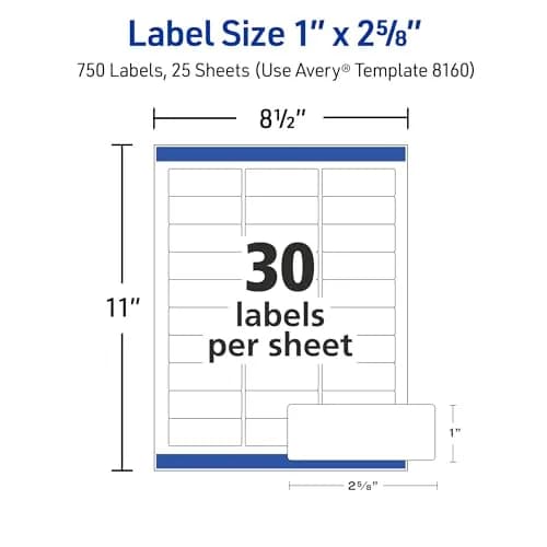 Avery Easy Peel Address Labels, Inkjet Printers, White, 1" x 2-5/8", Box of 750 Labels | Professional Grade thumbnail 6