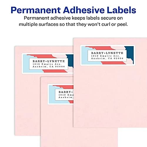 Avery Easy Peel Printable Address Labels with Sure Feed, 1" x 4", White, 500 Blank Mailing Labels | Reliable Printer Feed thumbnail 3