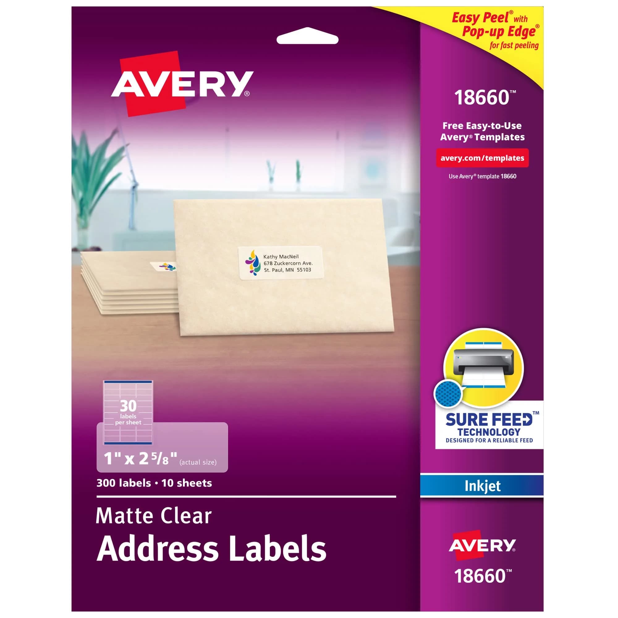 Avery Printable Address Labels with Sure Feed 1" x 2-5/8" Matte Clear | 300 Labels for Professional & Personal Use — 300 labels