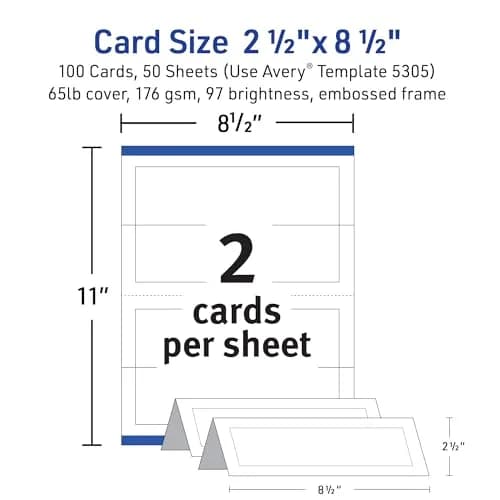 Avery Printable Tent Cards, 2.5" x 8.5", Matte White, 100 Place Cards | Customizable, Heavyweight Cardstock, Perfect for Events thumbnail 5