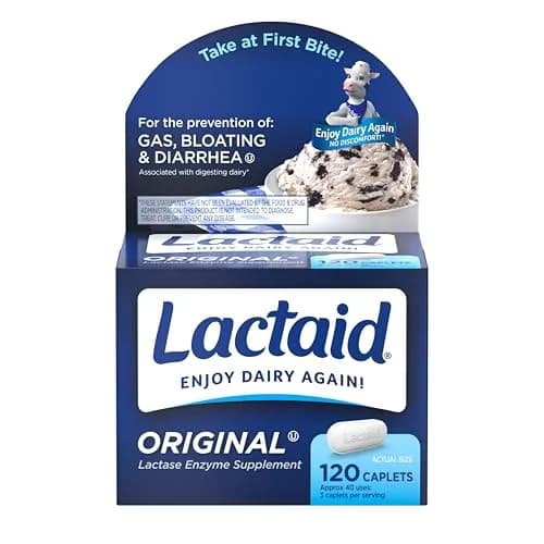 Lactaid Original Strength Lactase Enzyme Caplets 120 Count | Helps Prevent Gas, Bloating, and Diarrhea Associated with Dairy thumbnail 1