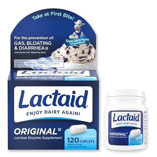 Lactaid Original Strength Lactase Enzyme Caplets 120 Count | Helps Prevent Gas, Bloating, and Diarrhea Associated with Dairy thumbnail 8