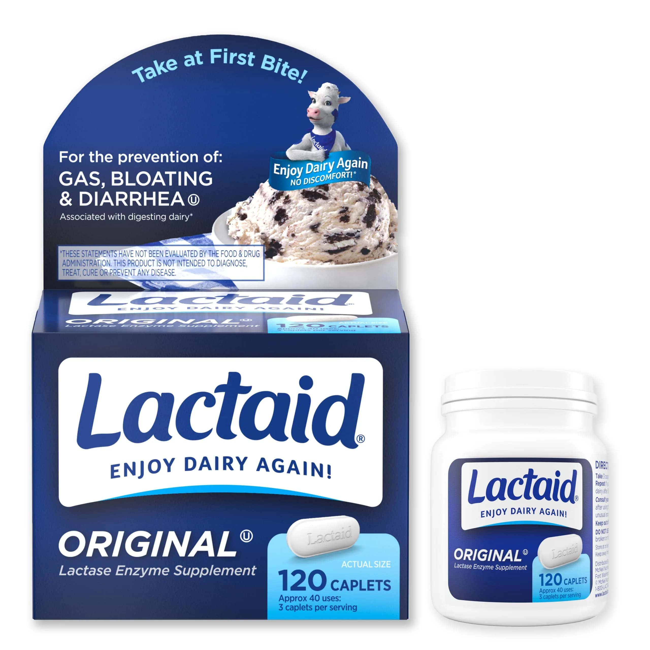 Lactaid Original Strength Lactase Enzyme Caplets 120 Count | Helps Prevent Gas, Bloating, and Diarrhea Associated with Dairy - view 8