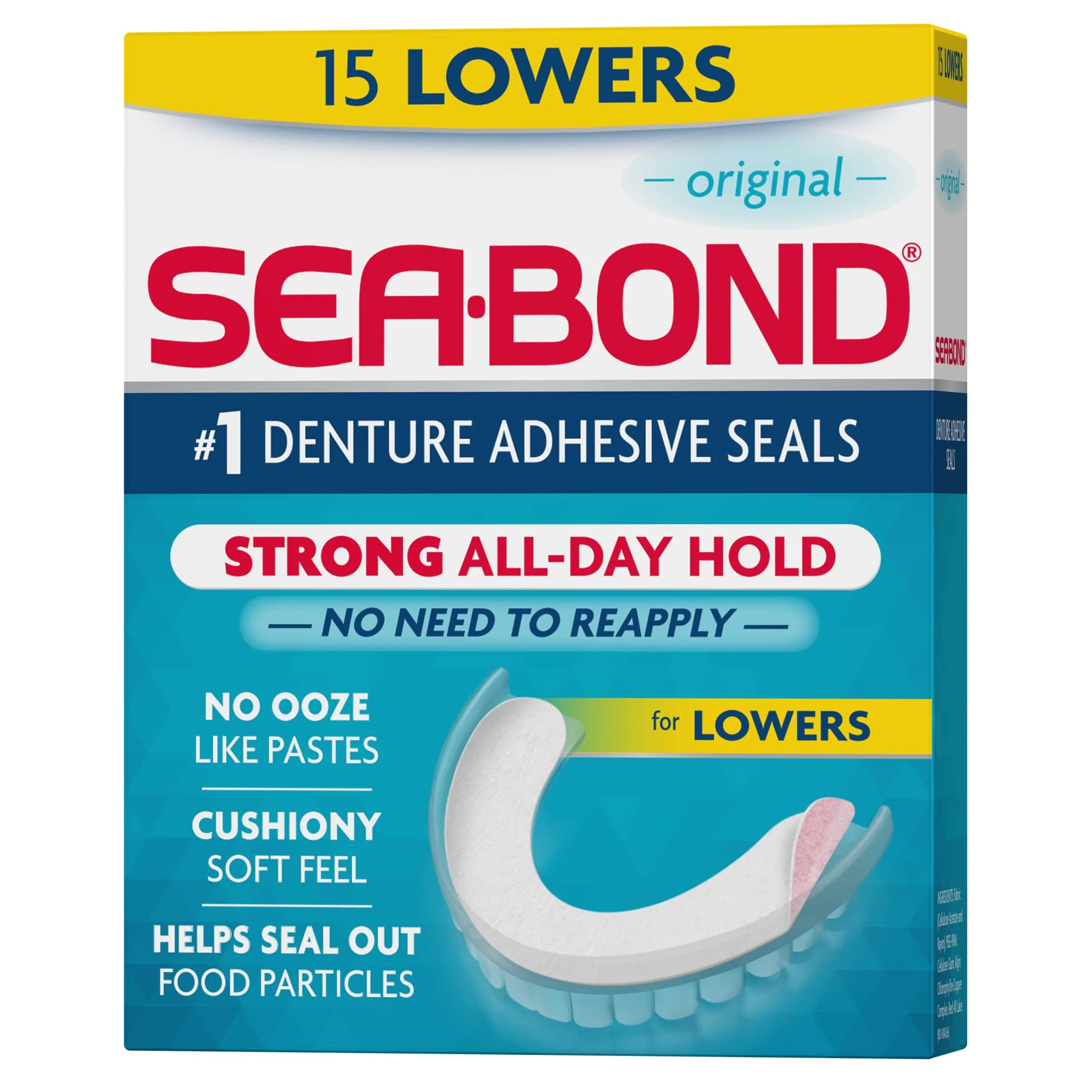Sea-Bond Secure Denture Adhesive Seals for Lowers - Original Flavor, 15 Count - main product image
