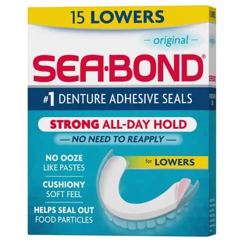 Sea-Bond Original Denture Adhesive Seals Lowers 15 Count (0.03 lb) | Zinc-Free All-Day Hold thumbnail 1