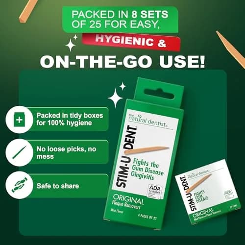 The Natural Dentist Stim-U-Dent Mint Dental Picks, Wooden Toothpicks for Food & Plaque Removal, Travel-Friendly, 4 Packs of 25 (100 Picks) | Natural Mint Flavour for Oral Hygiene thumbnail 7