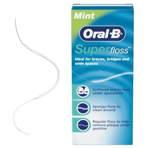 Oral-B Super Floss Pre-Cut Strands, 50 Count (15g) | Mint Flavor Dental Floss for Bridges, Braces, and Wide Spaces thumbnail 1