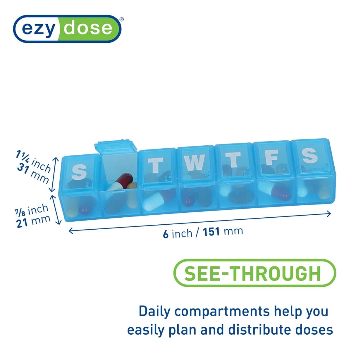 EZY DOSE Weekly Large Pill Organizer Planner 7-Day | Arthritis Foundation Endorsed - view 2