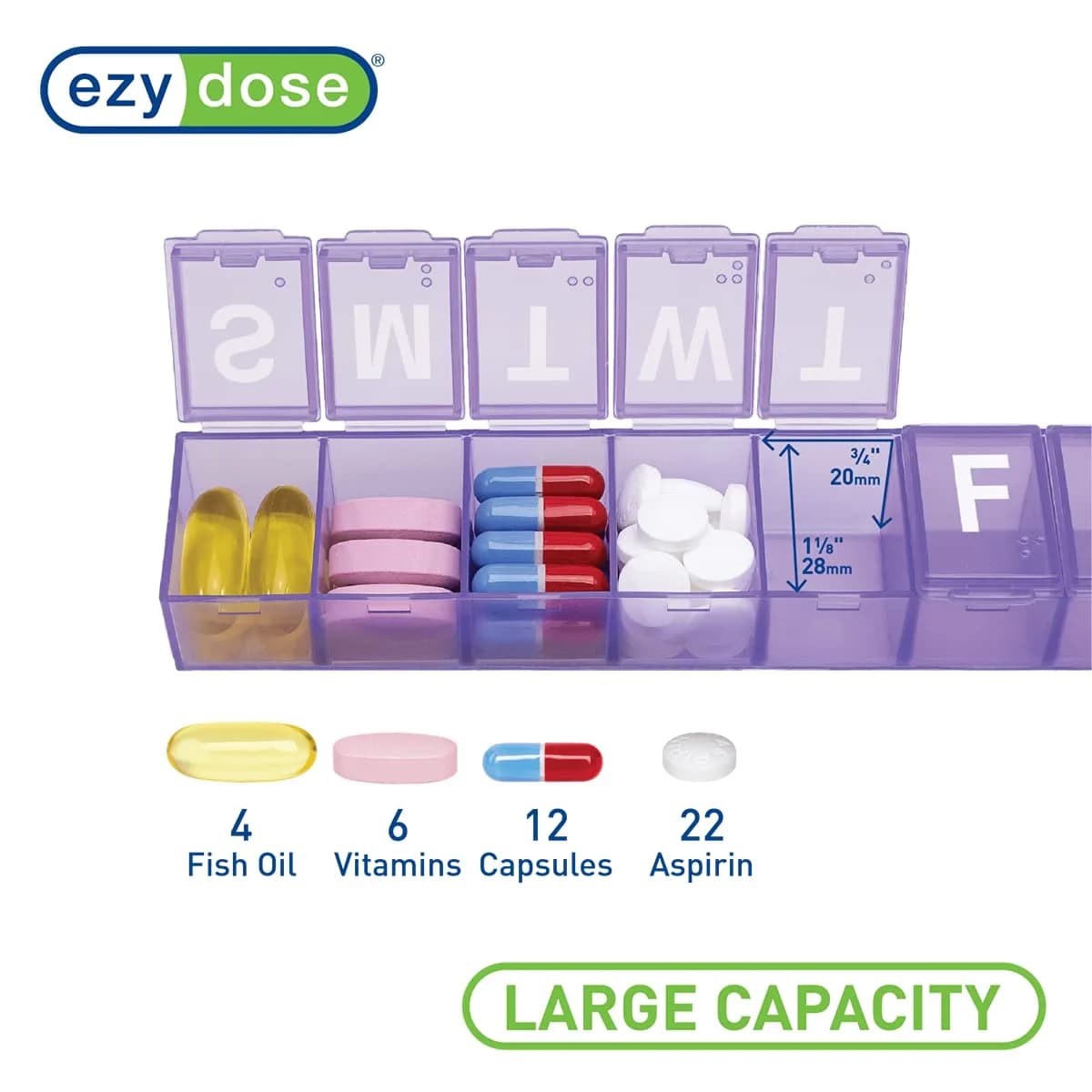 EZY DOSE Weekly Large Pill Organizer Planner 7-Day | Arthritis Foundation Endorsed - view 3