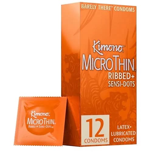 Kimono MicroThin Ribbed Sensi-Dots Condoms Pack of 12 | Ultra Thin, Ribs & Dots, Vegan Latex, Japan thumbnail 1