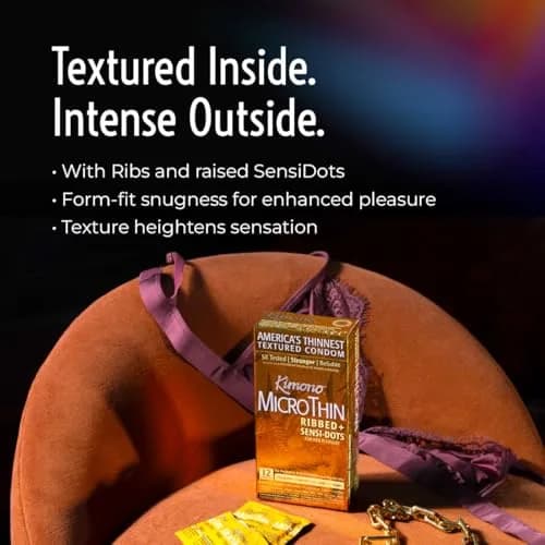 Kimono MicroThin Ribbed Sensi-Dots Condoms Pack of 12 | Ultra Thin, Ribs & Dots, Vegan Latex, Japan thumbnail 3