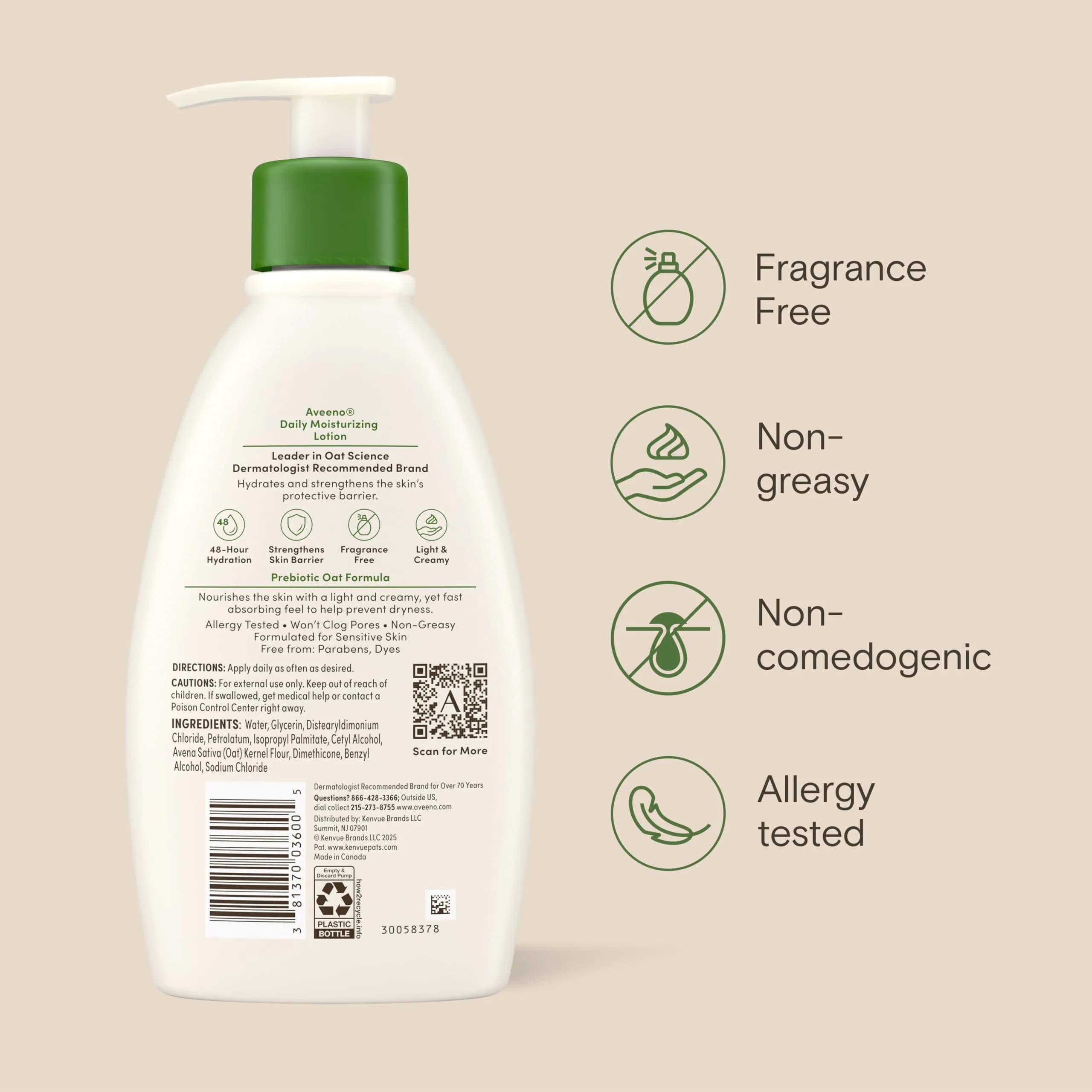 Aveeno Daily Moisturizing Body Lotion with Prebiotic Oat 354ml (12 Fl Oz) | Fragrance-Free for Dry, Sensitive Skin - view 9