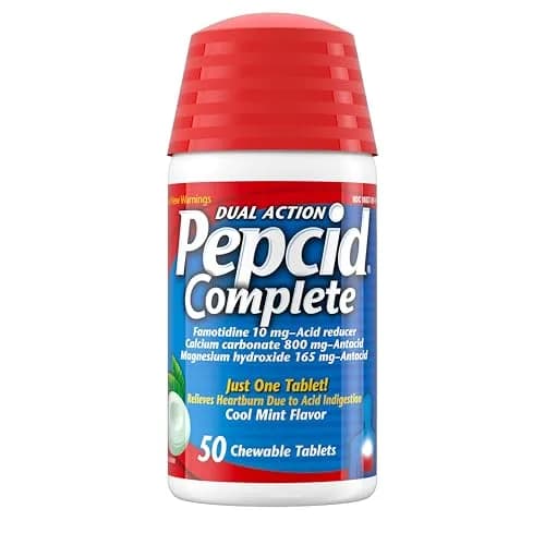 Pepcid Complete Acid Reducer + Antacid Chews, 50 Count Mint | Dual-Action Heartburn Relief Medication thumbnail 1