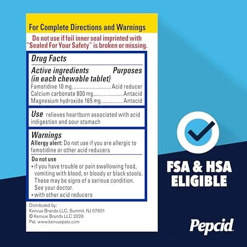 Pepcid Complete Acid Reducer + Antacid Chews, 50 Count Mint | Dual-Action Heartburn Relief Medication thumbnail 9