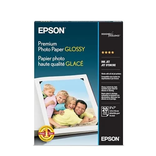 Epson Premium Photo Paper Glossy 5x7 Inches (20 Sheets) | Bright White Resin Coated Paper thumbnail 1