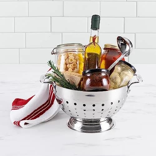 All-Clad Stainless Steel Colander 5 Quart | Heavy Duty Pasta Strainer with Handle & Pedestal Base thumbnail 2