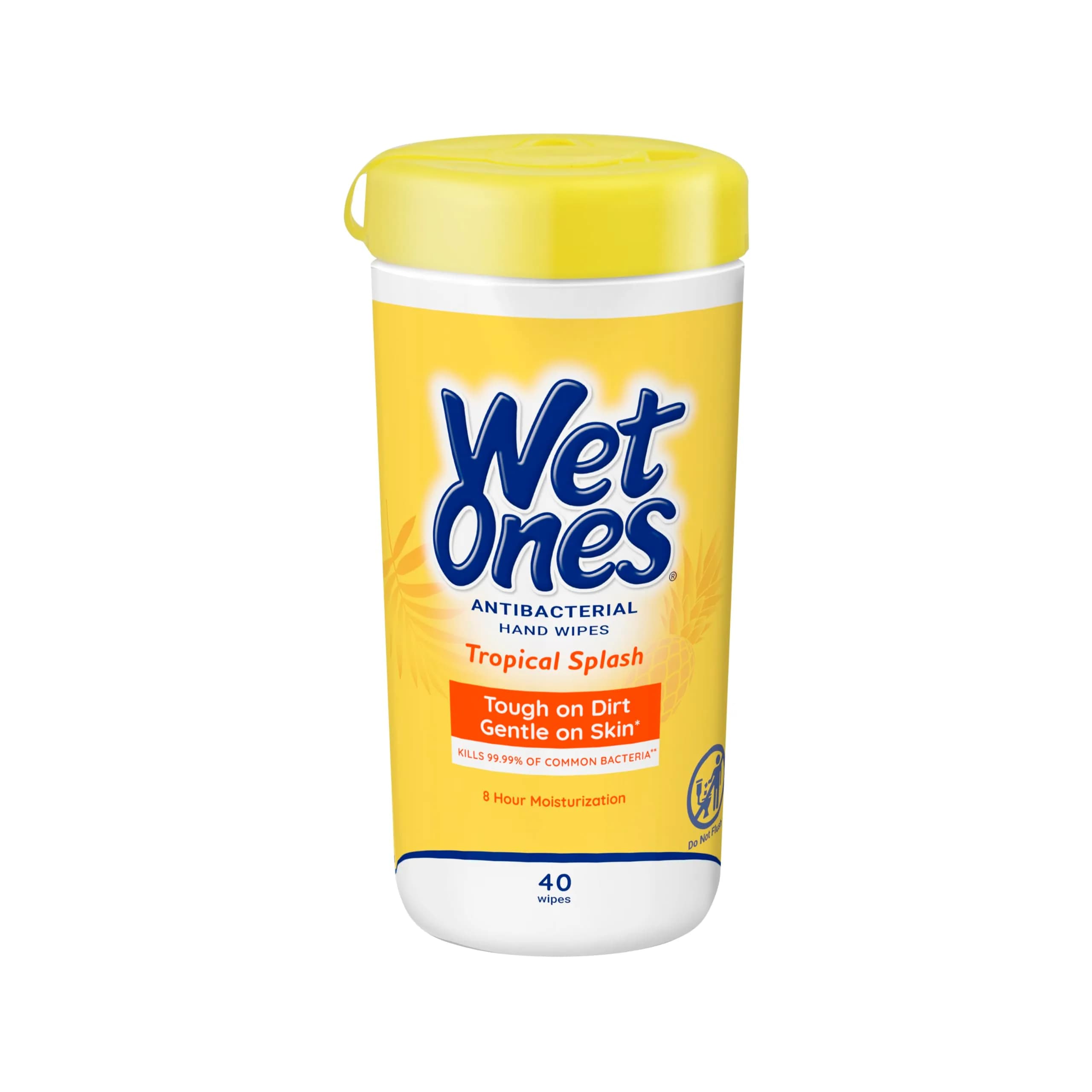 Wet Ones Antibacterial Hand Wipes, Tropical Splash, 40 ct Canister | Kills 99.99% Germs, Hypoallergenic, Aloe, Portable — Colorful