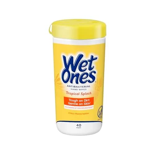 Wet Ones Antibacterial Hand Wipes, Tropical Splash, 40 ct Canister | Kills 99.99% Germs, Hypoallergenic, Aloe, Portable thumbnail 1