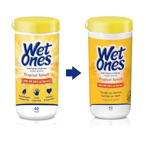 Wet Ones Antibacterial Hand Wipes, Tropical Splash, 40 ct Canister | Kills 99.99% Germs, Hypoallergenic, Aloe, Portable thumbnail 7