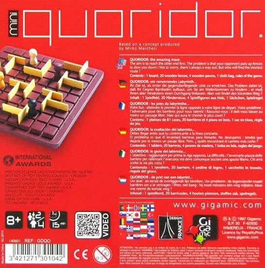 Gigamic Quoridor Mini Strategy Board Game | Ages 8+ | 2 Players | 20.3cm (8in) x 20.3cm (8in) thumbnail 5