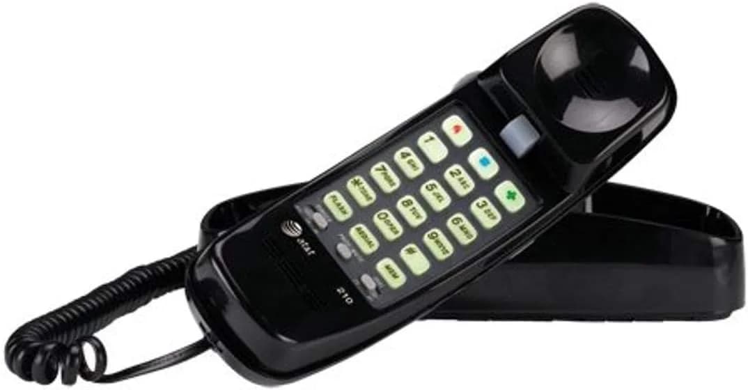 AT&T TRIMLINE 210 Corded Home Phone | No Power Needed, Wall Mountable, Lighted Big Buttons — Black