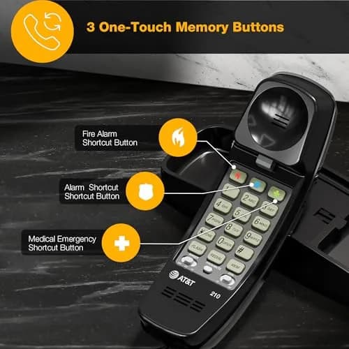 AT&T 210 Basic Trimline Corded Phone | No AC Power Required, Wall-Mountable, Black thumbnail 5