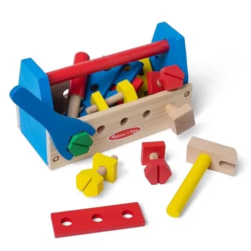 Melissa & Doug Take-Along Tool Kit Wooden Construction Toy (24 pcs) | Bright, Sturdy, Creative Play for Kids 3+ thumbnail 1