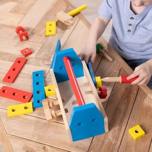 Melissa & Doug Take-Along Tool Kit Wooden Construction Toy (24 pcs) | Bright, Sturdy, Creative Play for Kids 3+ thumbnail 2