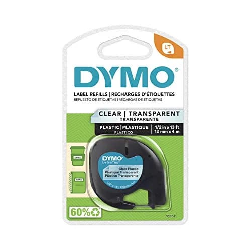 DYMO LetraTag Labeling Tape Black on Clear 12mm (0.47'') x 13' | Authentic USA Import for Label Makers thumbnail 1