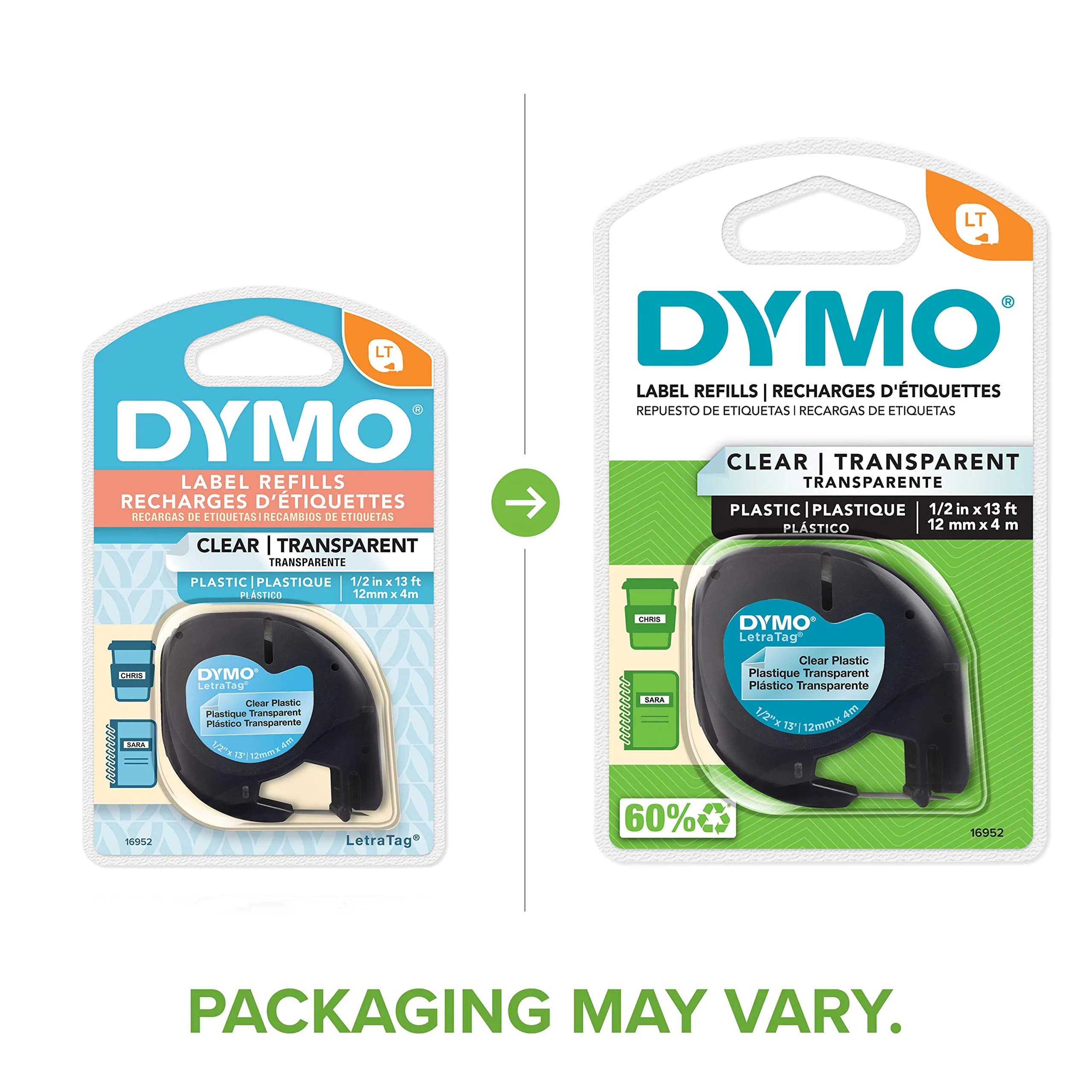 DYMO LetraTag Labeling Tape Black on Clear 12mm (0.47'') x 13' | Authentic USA Import for Label Makers - view 2