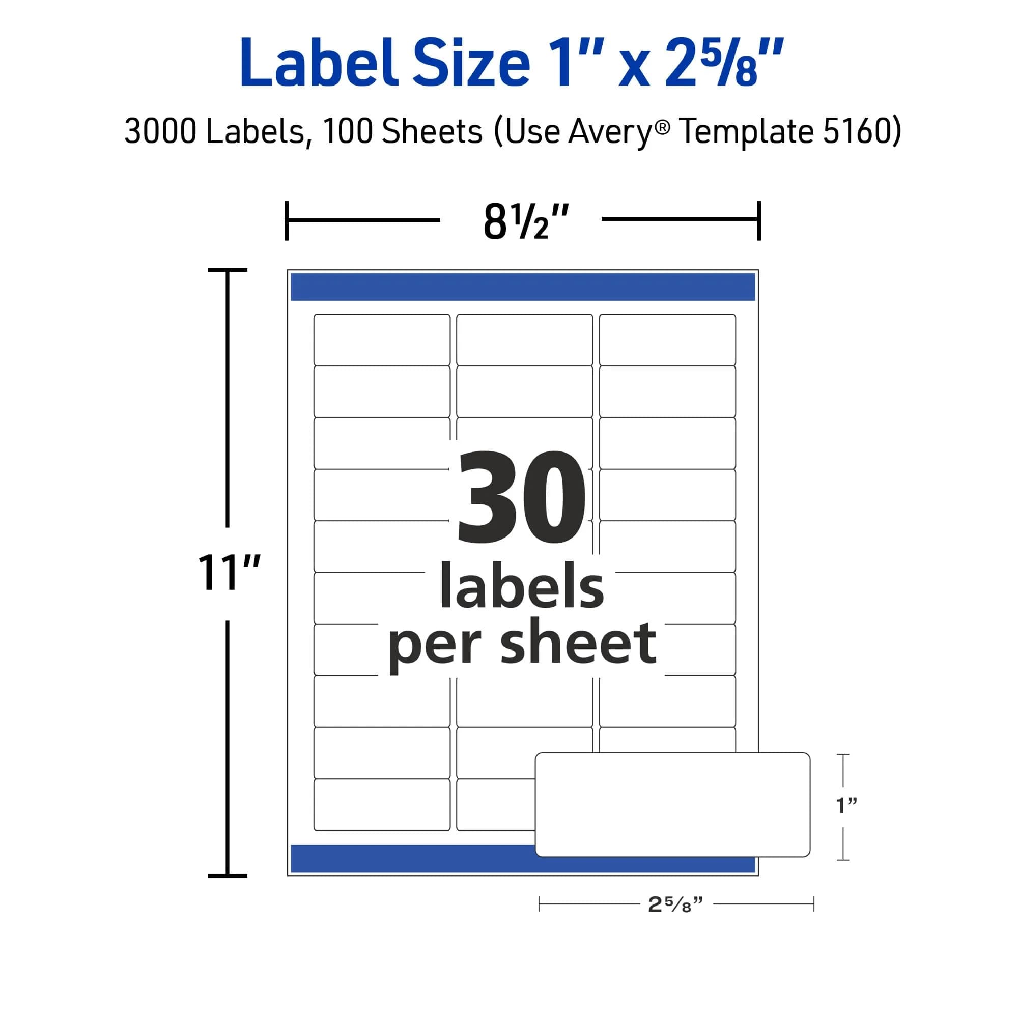 Avery Easy Peel Printable Address Labels 1" x 2-5/8" White 3000 Labels | Sure Feed Technology for Jam-Free Printing - view 6