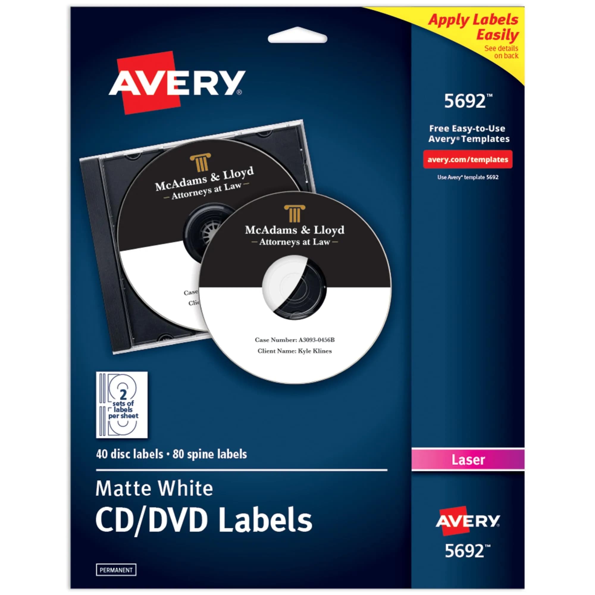 Avery Printable CD Labels, Matte White, Permanent Adhesive, Laser Printable, 40 Labels & 80 Spine Stickers | Professional Media Organization