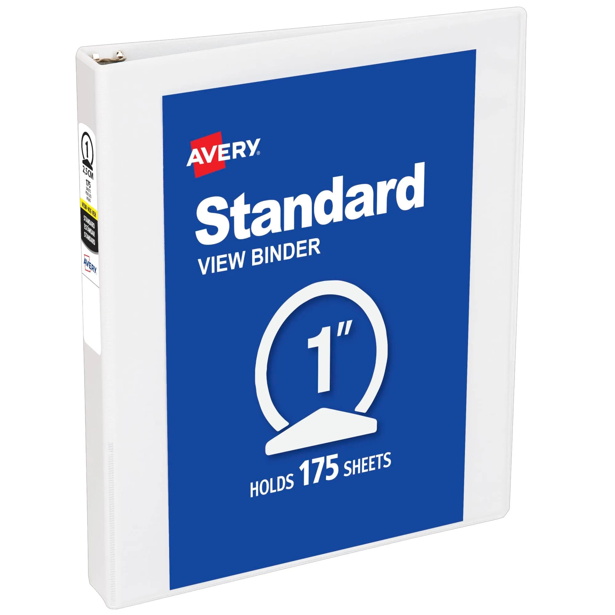 Avery Standard View 3 Ring Binder, 1" Round Rings, 175-Sheet Capacity, 1.4 Inch Spine, White | Lightweight Organization for Students & Office - main product image