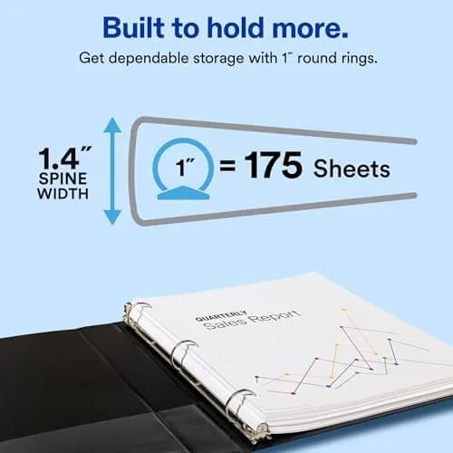 Avery Standard View 3 Ring Binder, 1" Round Rings, 175-Sheet Capacity, 1.4 Inch Spine, White | Lightweight Organization for Students & Office thumbnail 2