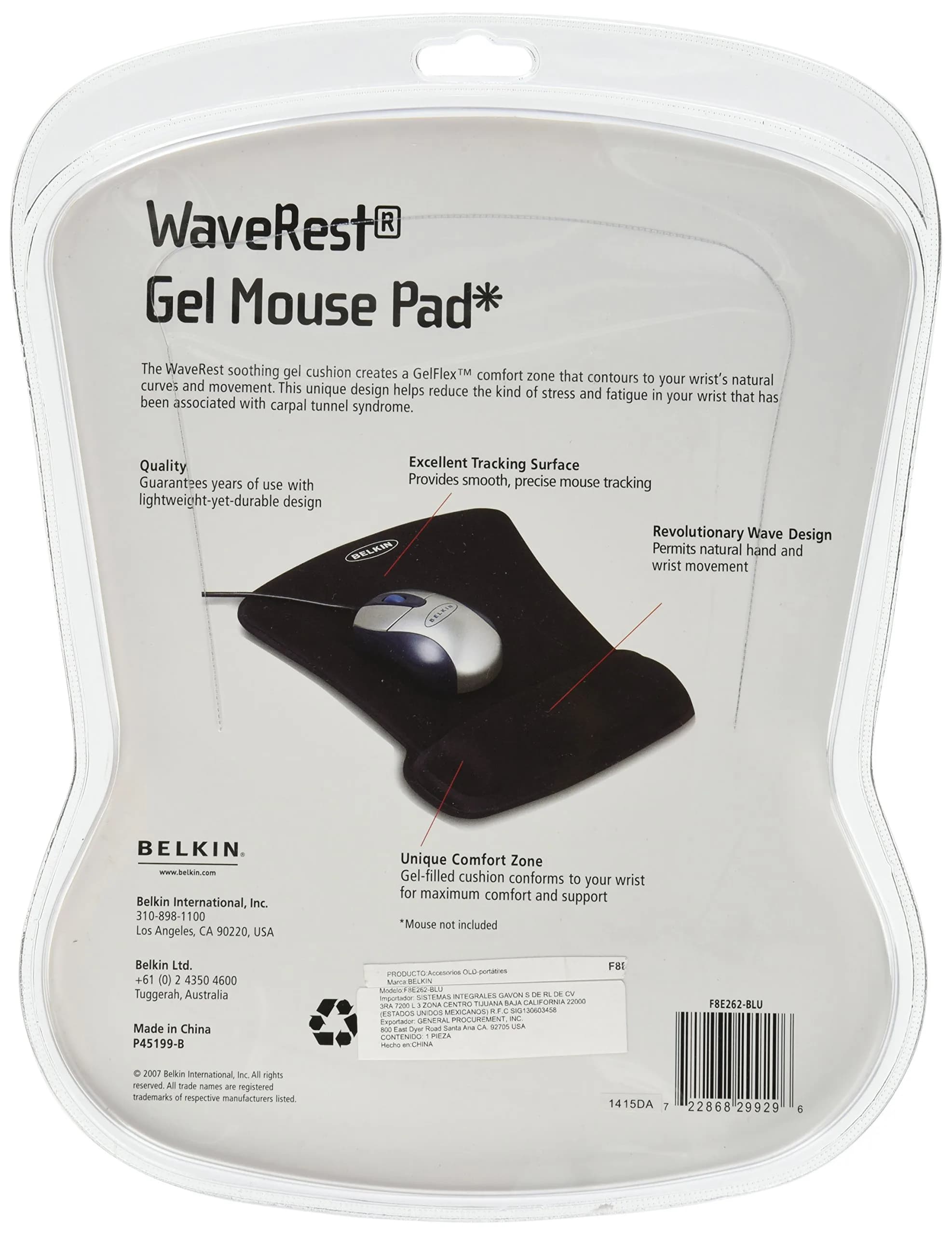 Belkin WaveRest Blue Gel Mouse Pad with Ergonomic Wrist Support - 7.5L x 9W Inches - view 2