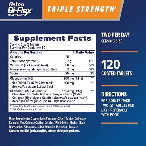 Osteo Bi-Flex Triple Strength Glucosamine Chondroitin Supplement 120 Coated Tablets | Supports Joint Health & Comfort thumbnail 2