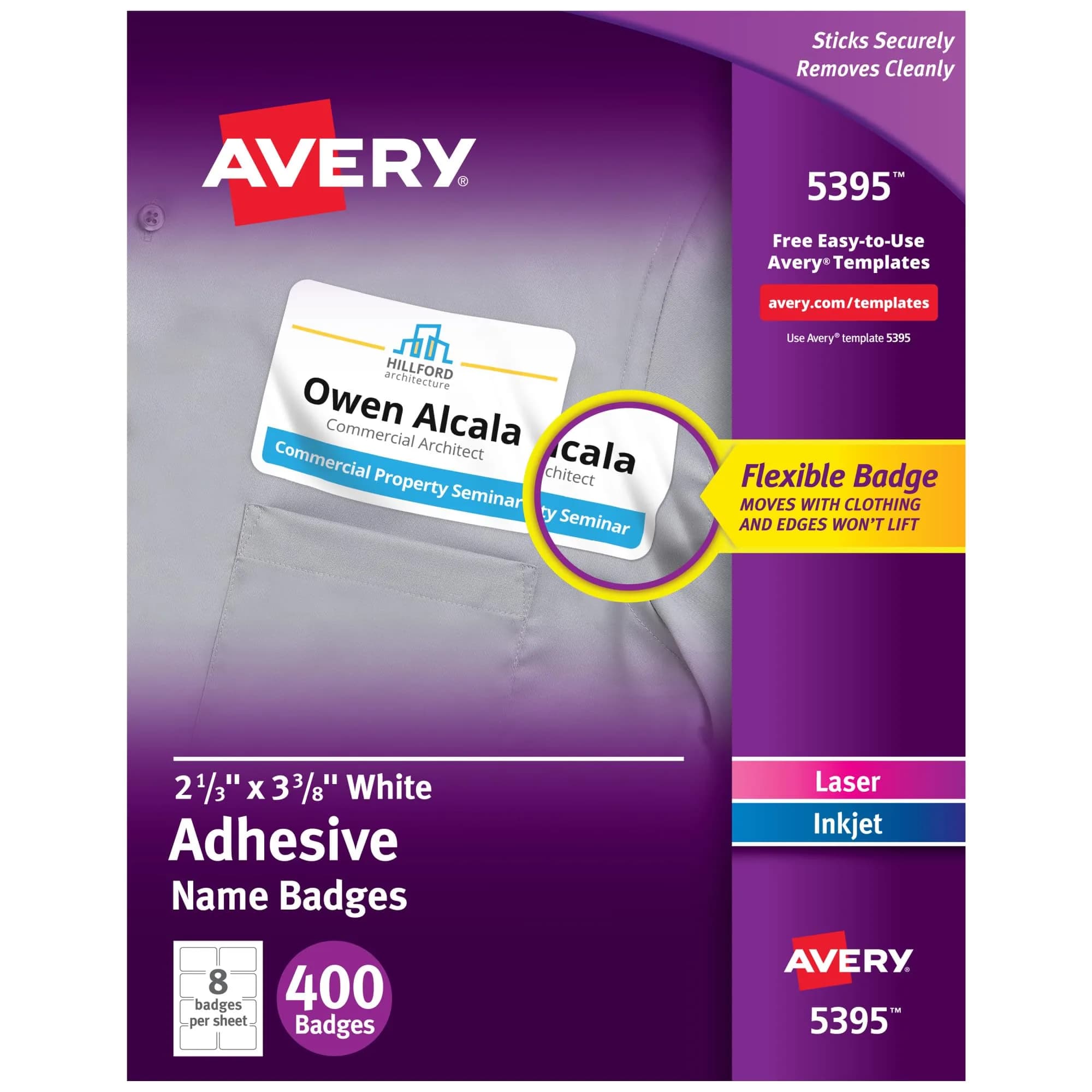 Avery Flexible Printable Name Tags, Matte White, 400 Removable Name Badges (2-1/3" x 3-3/8") | For Laser & Inkjet Printers — 400 name tags