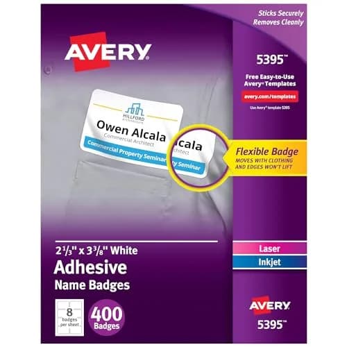 Avery Flexible Printable Name Tags, Matte White, 400 Removable Name Badges (2-1/3" x 3-3/8") | For Laser & Inkjet Printers - main product image
