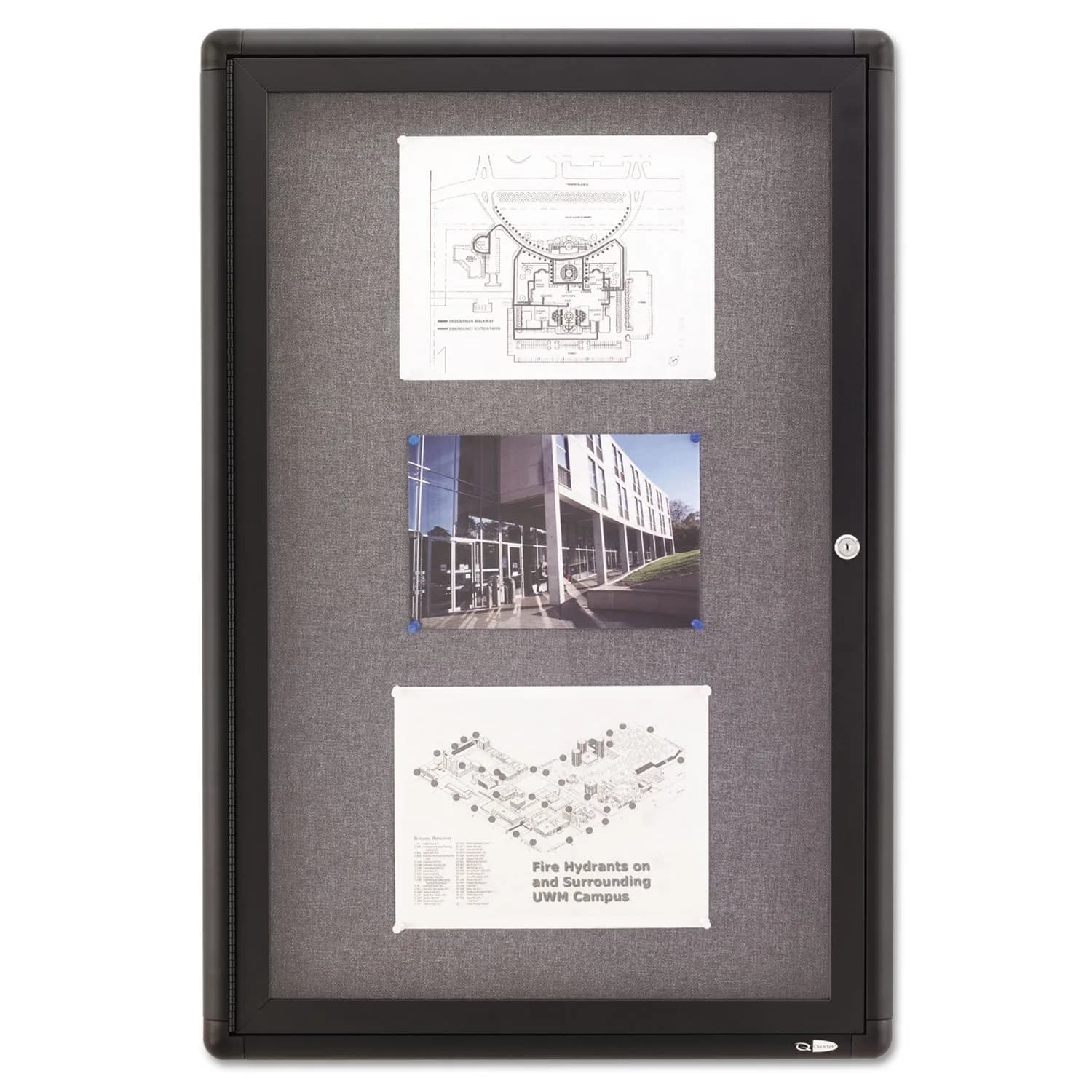 Quartet 24"W x 36"H Enclosed Fabric Bulletin Board | Lockable, Graphite/Gray, 61cm x 91cm - main product image
