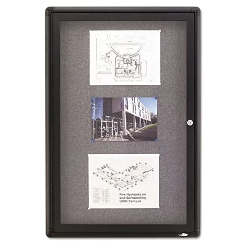 Quartet 24"W x 36"H Enclosed Fabric Bulletin Board | Lockable, Graphite/Gray, 61cm x 91cm thumbnail 1