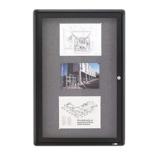 Quartet 24"W x 36"H Enclosed Fabric Bulletin Board | Lockable, Graphite/Gray, 61cm x 91cm thumbnail 2