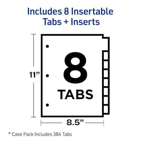 Avery Big Tab Insertable Dividers, 8-Tab, Multicolor, 1 Set | 3-Hole Punched for Binders thumbnail 5