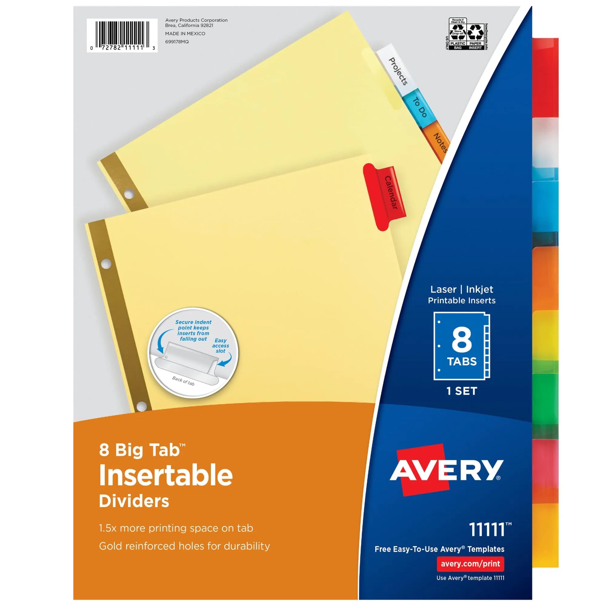 Avery 8-Tab Binder Dividers with Insertable Big Tabs, 6 Sets (48 Total Tabs) | Multicolor Tabs for Organization — 0