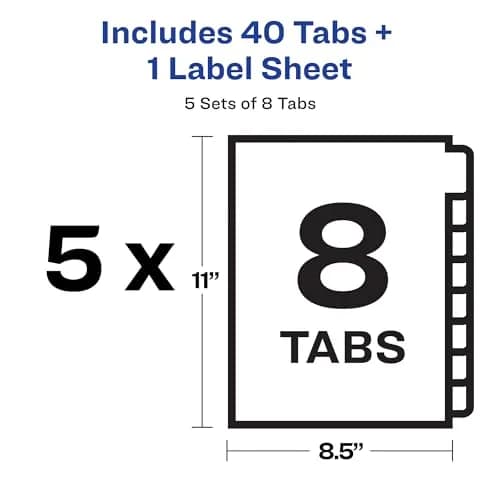Avery Index Maker Clear Label Dividers, 8-Tab, White, 5 Sets | Print & Apply Labels for 3-Ring Binders thumbnail 6