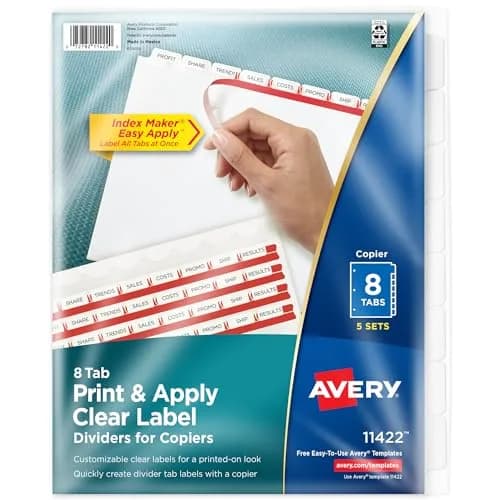 Avery Index Maker Clear Label Dividers, 8-Tab, White, 5 Sets | Print & Apply Labels for 3-Ring Binders thumbnail 1
