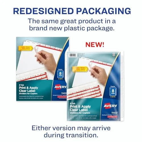 Avery Index Maker Clear Label Dividers, 8-Tab, White, 5 Sets | Print & Apply Labels for 3-Ring Binders thumbnail 2