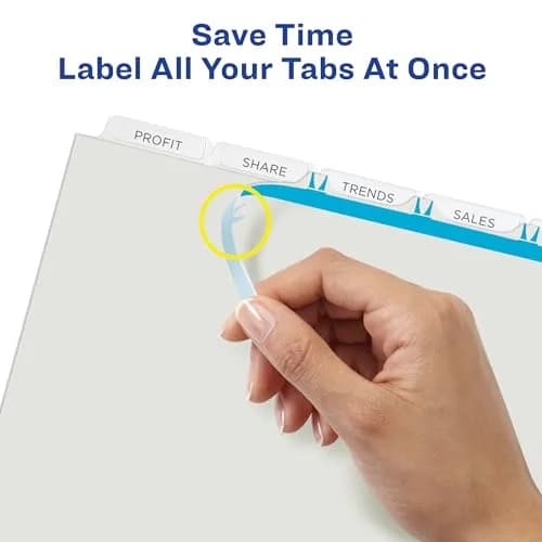 Avery 5 Tab Plastic Dividers for 3 Ring Binder | Customizable Frosted White Tabs, Easy Print & Apply, 1 Set (11449) thumbnail 5