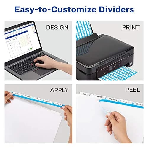 Avery 5 Tab Plastic Dividers for 3 Ring Binder | Customizable Frosted White Tabs, Easy Print & Apply, 1 Set (11449) thumbnail 3