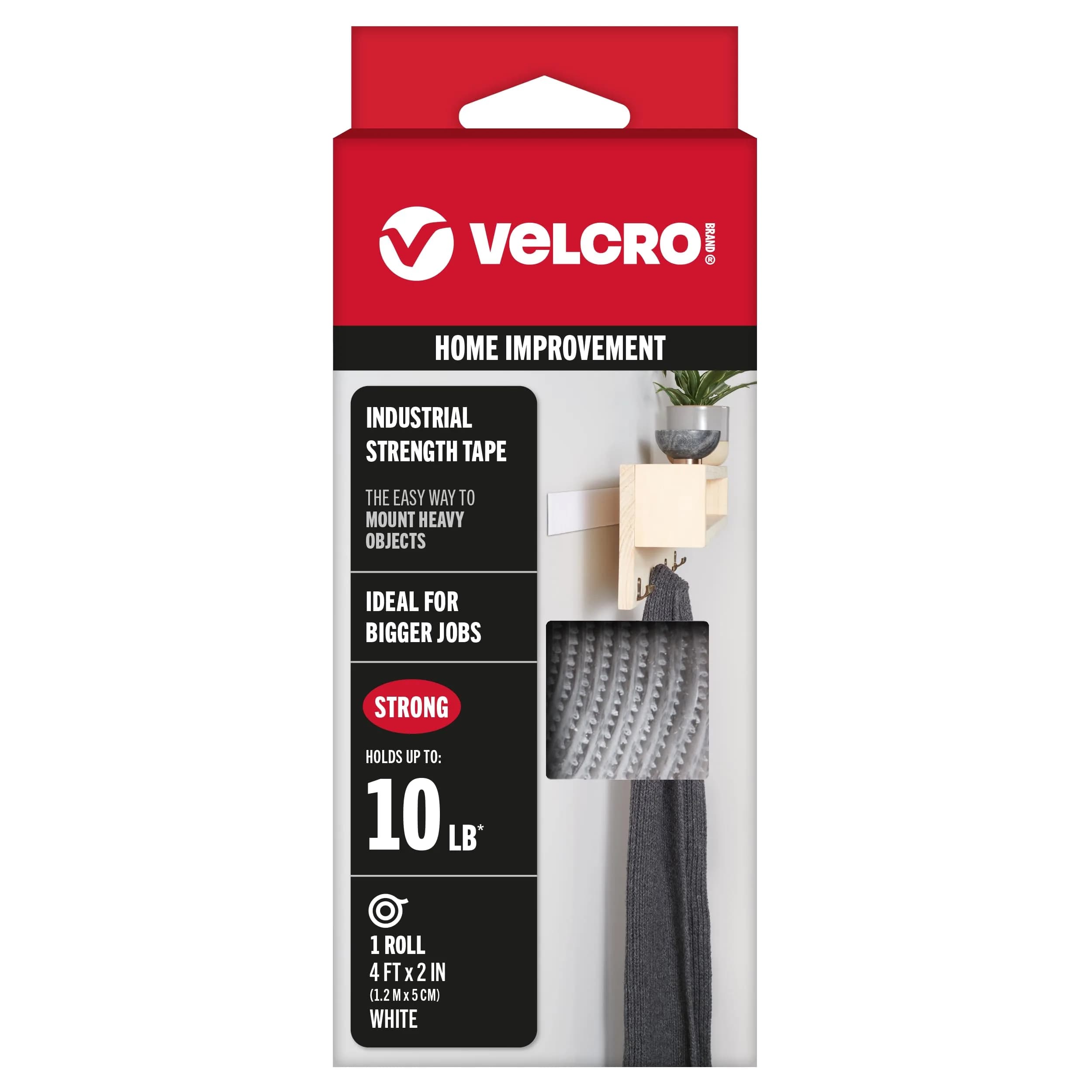VELCRO Brand Industrial Strength Hook and Loop Tape, White, 2in x 4ft Roll | Holds up to 10 lbs